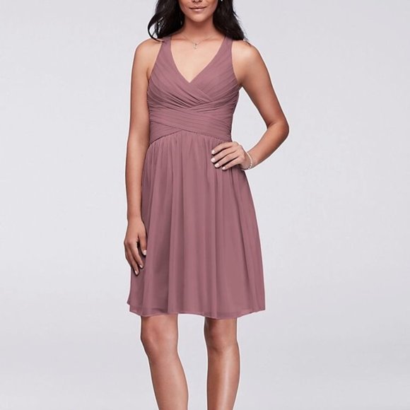 David's Bridal Dresses & Skirts - Mesh Short Bridesmaid Dress with Crisscross Back